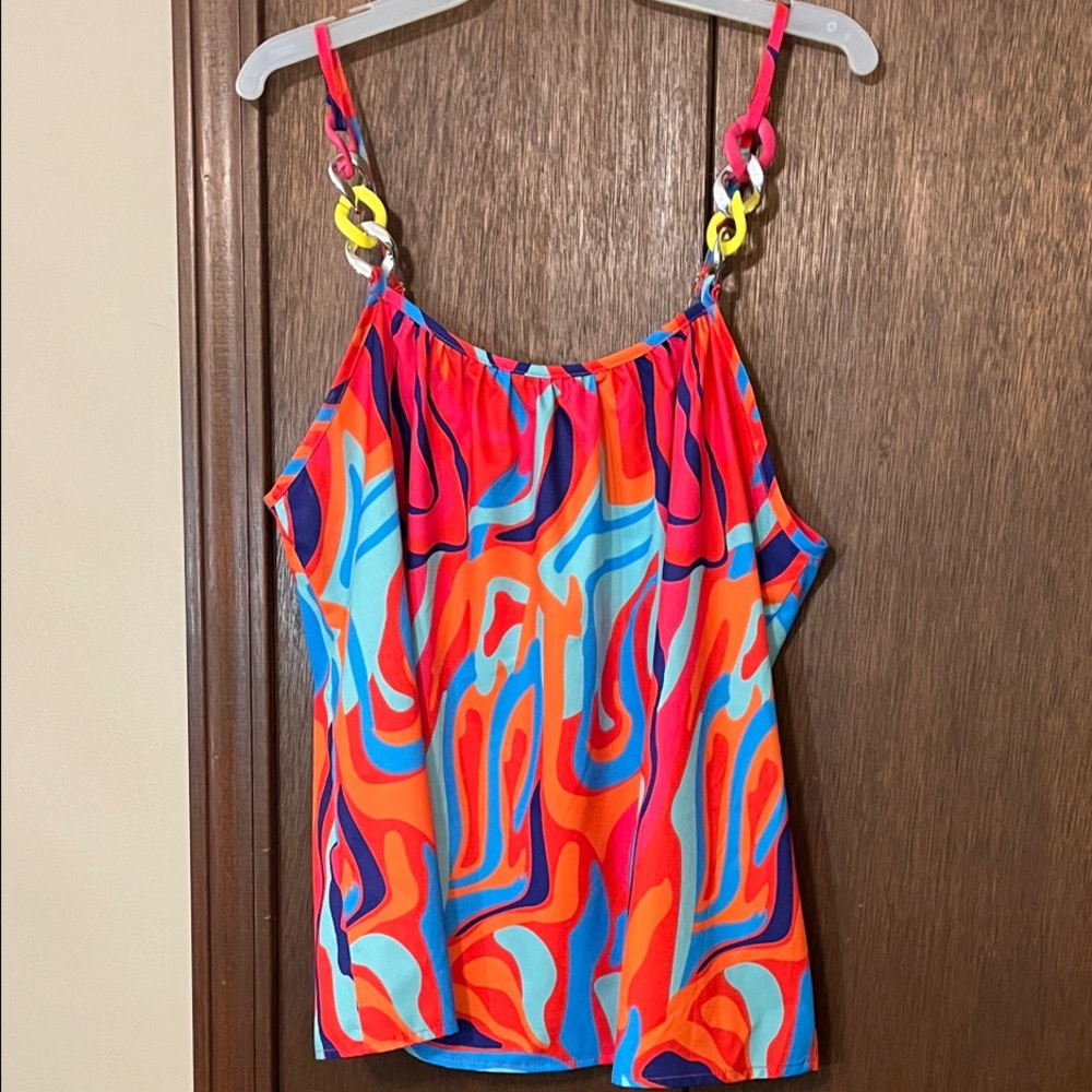 SHEIN Orange, Red, Blue & Pink Swirl Chain-Strap Cami